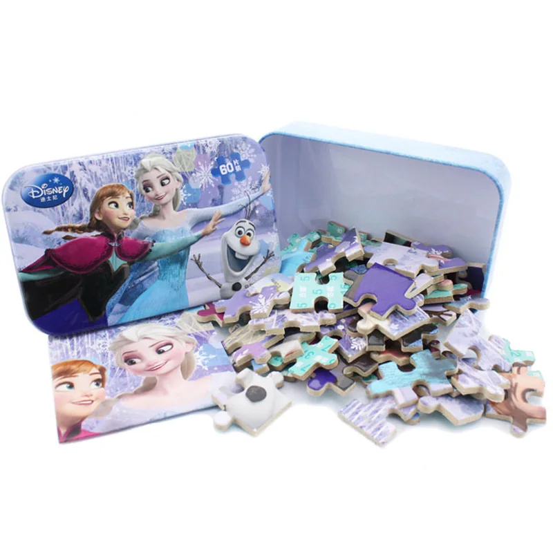 Original Disney Frozen 2 Iron Box Wooden Puzzle 60 Slice Disney Pixar Cars Jigsaw Puzzles Children Educational Toys Gift - Image 3
