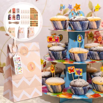 

1 Set Gift Bag Tags Ropes Christmas Stickers Set Kraft Paper Bags for DIY Party Baking Home