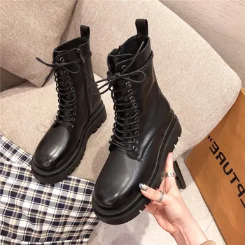 

new side zippers with Martin boots in Europe and the cowhide round head thick black female bottom short boots boots