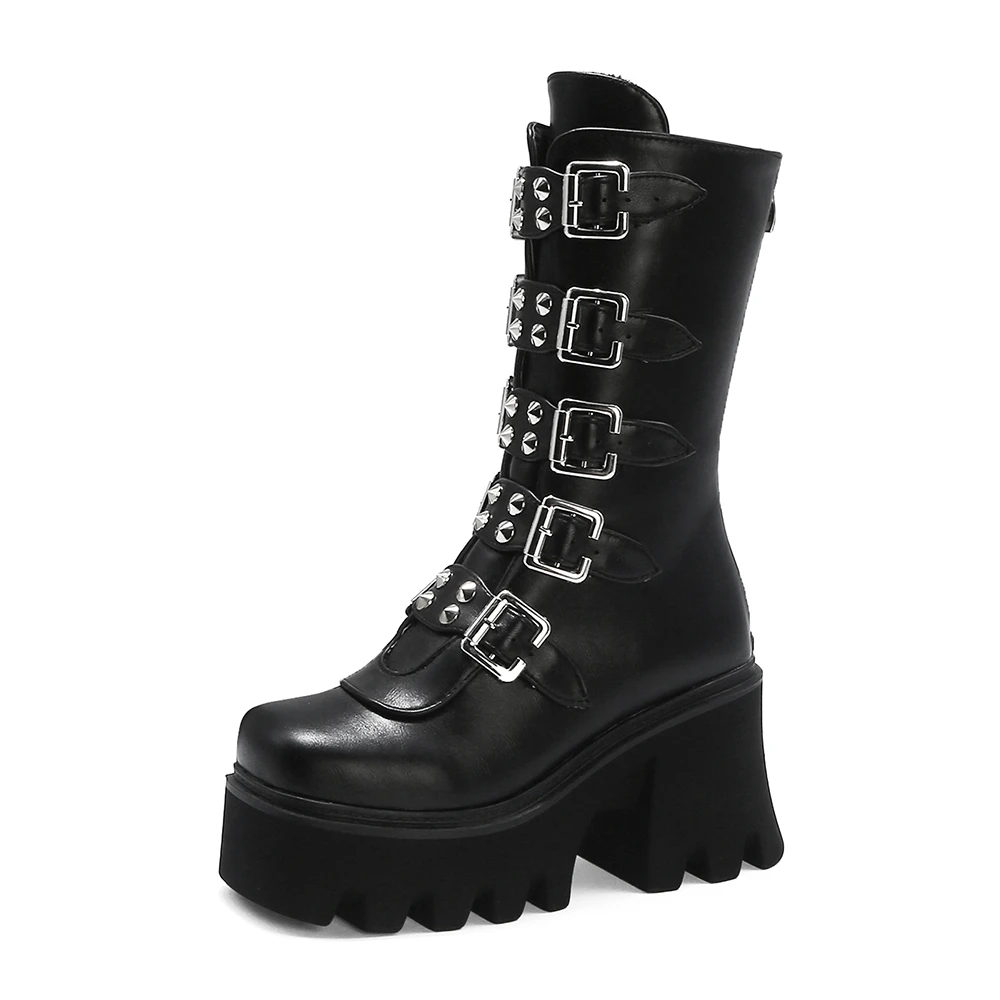 Women/'s Lace Up Open Toe Creepers Wedges Platform High Heels Shoes Mid-Calf Boot
