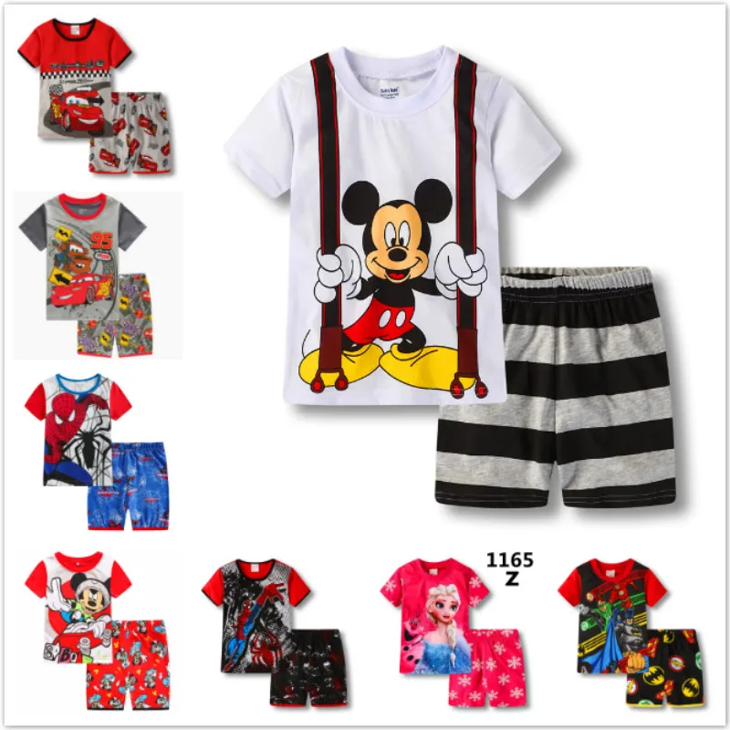 Enfant pyjama ensemble été enfants à manches courtes vêtements de nuit Batman Spiderman Mickey garçons dessin animé Pyjamas fille vêtements vêtements de nuit ensemble