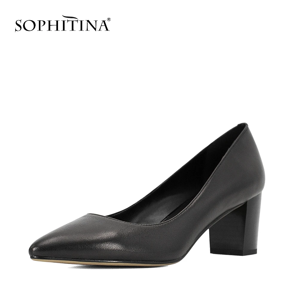 SOPHITINA/модные женские туфли-лодочки из натуральной кожи; пикантные туфли без шнуровки с острым носком; новые офисные женские туфли-лодочки ручной работы на высоком каблуке 6 см; W24