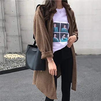 

Fashion Women Winter Jacket 2020 Ladies Corduroy Ladies Turn-Down Collar Coat Outwear Long Cardigan Chaqueta de muje