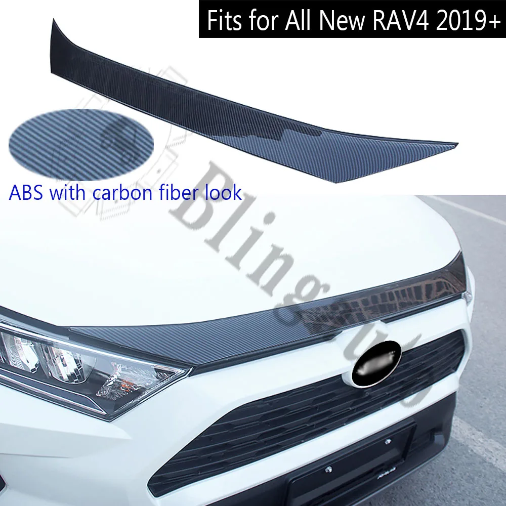Engine hood strips fits for Toyota RAV4 2019 2020 ABS plastic with carbon fiber look surface