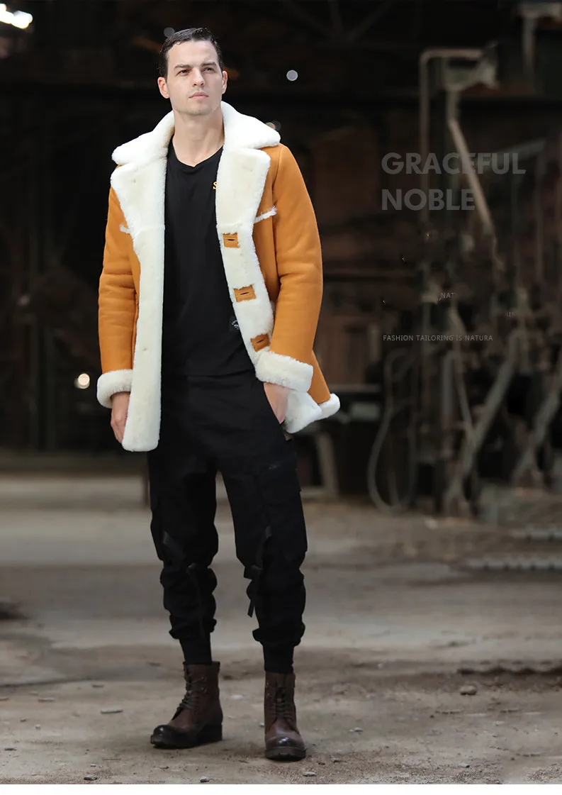 Sani, оригинальное Экологичное меховое пальто, мужское длинное пальто из тонкой овчины, меховое пальто, толстая теплая куртка из натуральной кожи