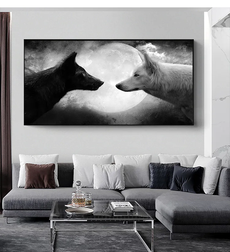 

Black and White Wolf Canvas Painting, Wall Art Posters, Animal Prints, Pictures for Living Room, Decorative Home Decor