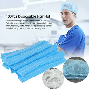 

100PC Waterproof Disposable Hair Net Bouffant Cap for Kitchen Food Medical Worker Non Woven/PE Transparent Adult Shower Caps