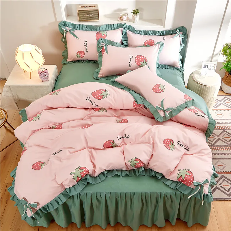 

Comfortable Cotton Fluff Four Pieces of Home Textiles Bedding Simple Princess Bed Skirt Bed Sheet Bed Cover Pillow Case
