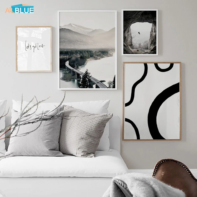 

Nordic Poster Nature Landscape Wall Art Forest Mountain Climber Canvas Prints Abstract Shapes Wall Picture For Living Room Decor