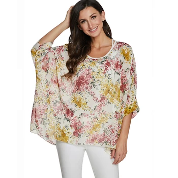 

BHflutter Floral Print Blouse Women 2020 New Style Batwing Casual Loose Summer Tops and Blouses O neck Chiffon Shirts Plus Size