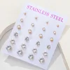 12 Pairs Stud Earrings Set 2-7mm Mixed Size Crystals Balls Pearl Earrings Stainless Steel Ear Piercing Women Fashion Jewelry 2