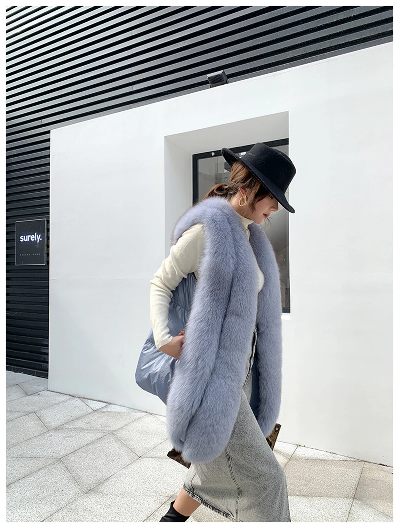 Pudi VT915 женский классический жилет натуральный Лисий мех пальто леди вниз Подкладка Зима теплый подлинный натуральных мех роскошное длинное пальто