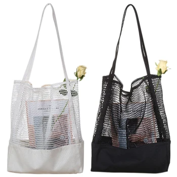 

BEAU-2 Pcs Fruit Shopping Bag Storage Ultra Reusable Grocery Bags Tote Canvas Net Fabric Bag, 1 Pcs Black & 1 Pcs White