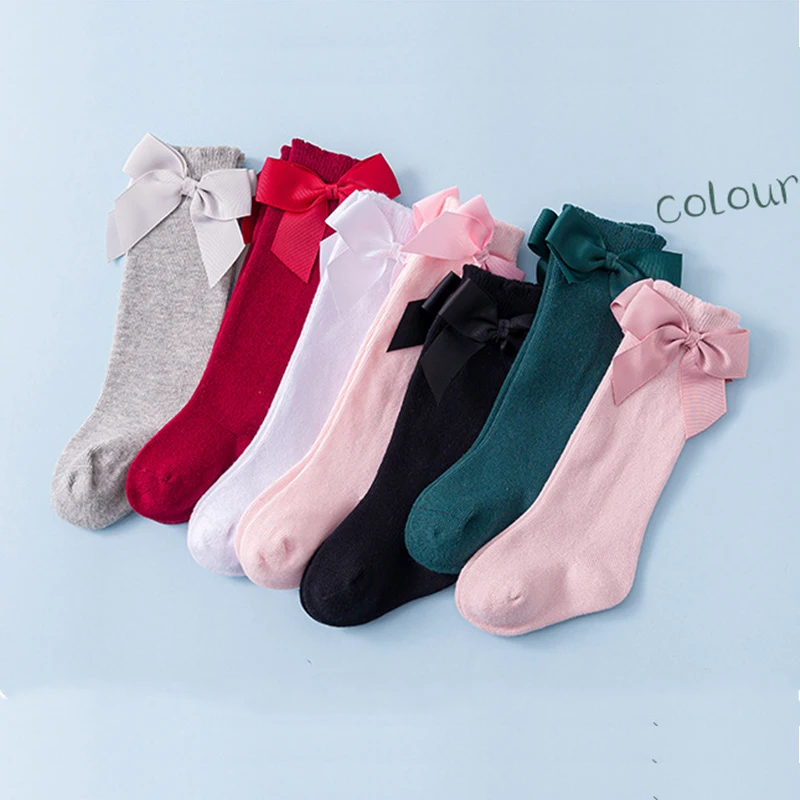 New Bow Winter Socks Baby Girls Kdis Newborn Socks Knee High Long Tube Socks Sokken Infant Girls Knee Socks High Quality