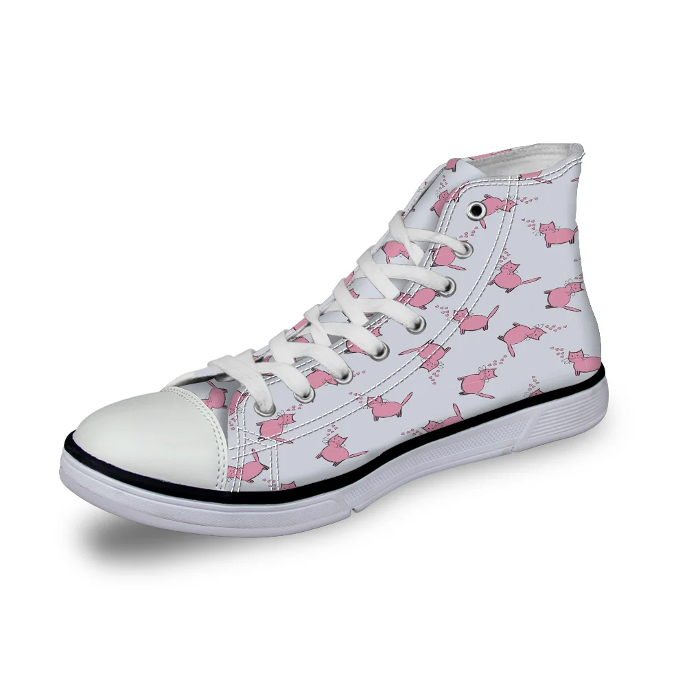 

WHEREISART Women Canvas Shoes Pink Kitten Cat Cartoon High Top Flats Unisex Vulcanized Shoes Female Casual Shoes Sneakers