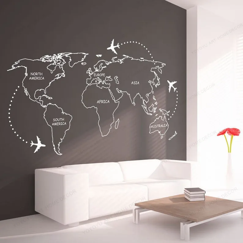 Mappa Del Mondo Contorni Adesivo Grande Mappa Del Mondo Adesivo Murale In Vinile Mappa Del Mondo Cuscinetti Murali Decorazioni Per La Casa Arte Murale