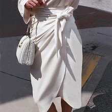 Женская юбка, весенняя, элегантная, с высокой талией, белая, на шнуровке, с запахом, юбка, повседневная, ассиметричная, осень, весна, офисная одежда, с разрезом сбоку, Faldas