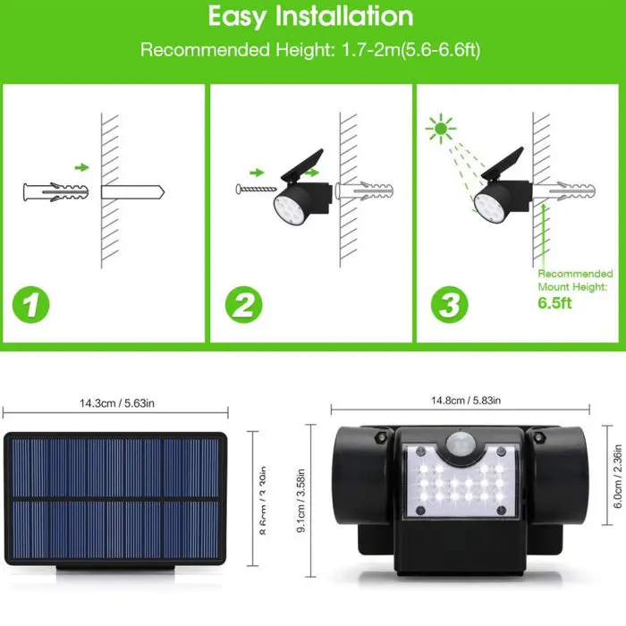 Солнечный светильник на открытом воздухе с датчиком движения Солнечный настенный светильник с двойной головкой Точечный светильник s 30 светодиодный водонепроницаемый JA55