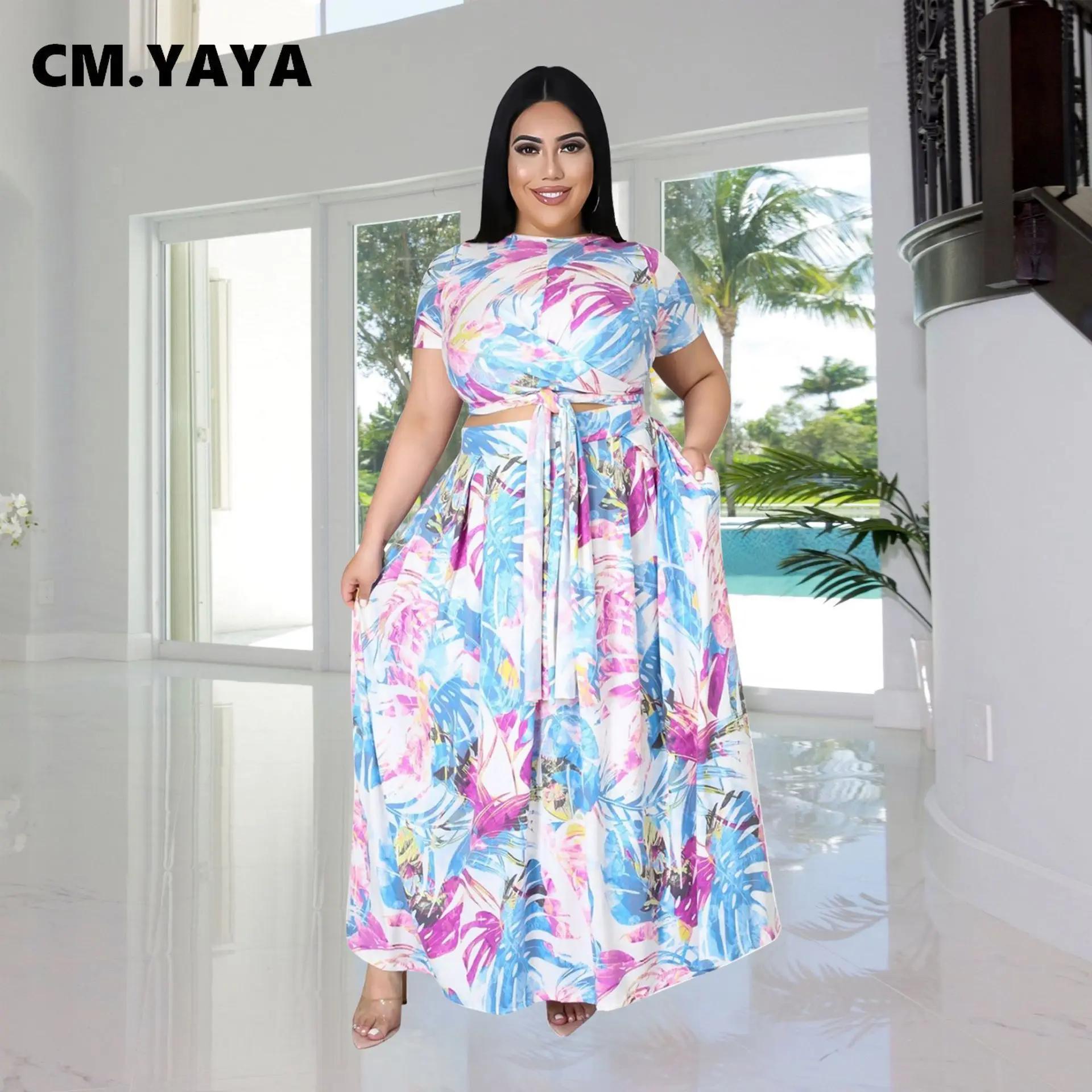 Women Plus Size Tracksuit Tie Dye Short Sleeve Bandage