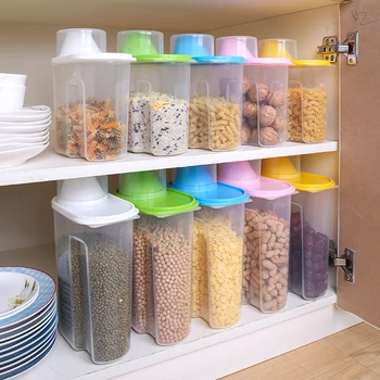 

PP Food Storage Box Plastic Clear Container Set with Pour Lids Kitchen Storage Bottles Jars Dried Grains Tank 1.9L-2.5L Boxes