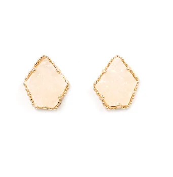 

New pentagon claw Off White Resin Druzy Geometric Stud Earrings