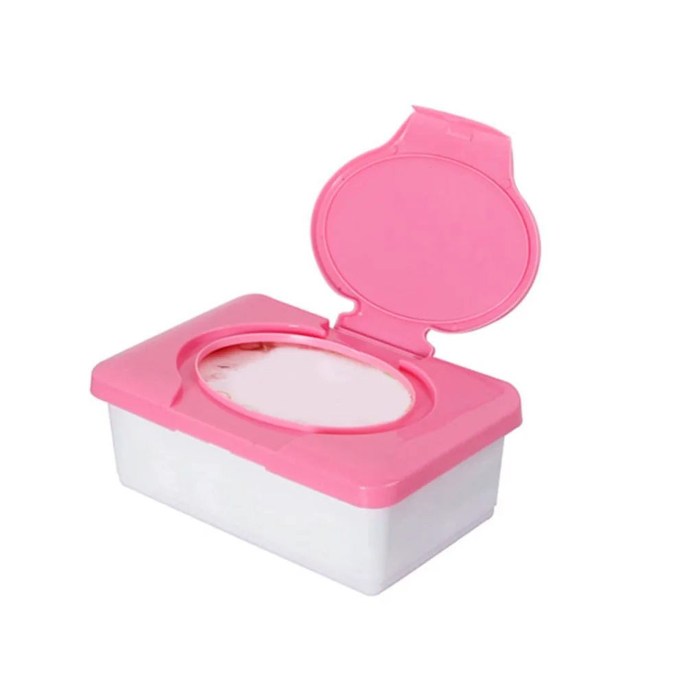 Коробка для хранения влажных салфеток Пластиковый Чехол Держатель салфеток для дома и офиса с крышкой с пряжкой - Цвет: Розовый