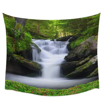

Green Forest Waterfall Flower Grass Wall Tapestry Cover Beach Towel Picnic Yoga Mat Home Decoration