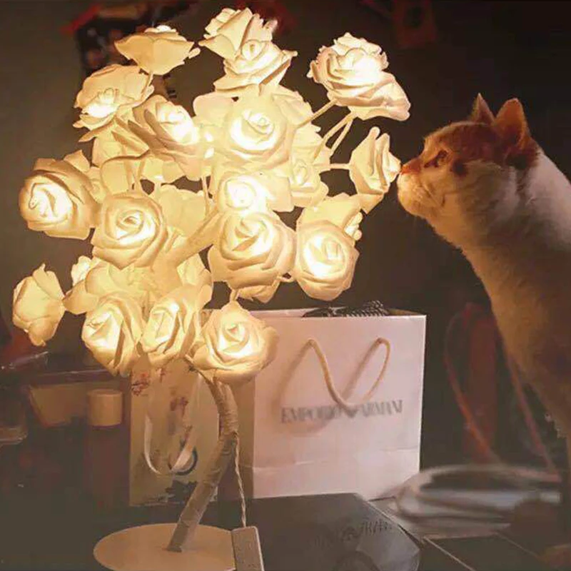 24/32 светодиодный светильник, ночник, романтический цветок, теплый светильник с розами, украшение для свадьбы, праздника, настольная лампа, прикроватный Декор для спальни
