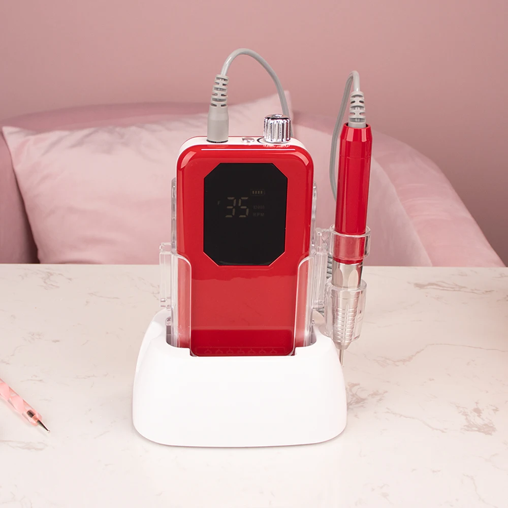 Brushless Professional 2 IN 1 Hybrid 35000RPM Portable Desktop E File Cordless Rechargeable Manicure Electric Nail Drill Machine 5