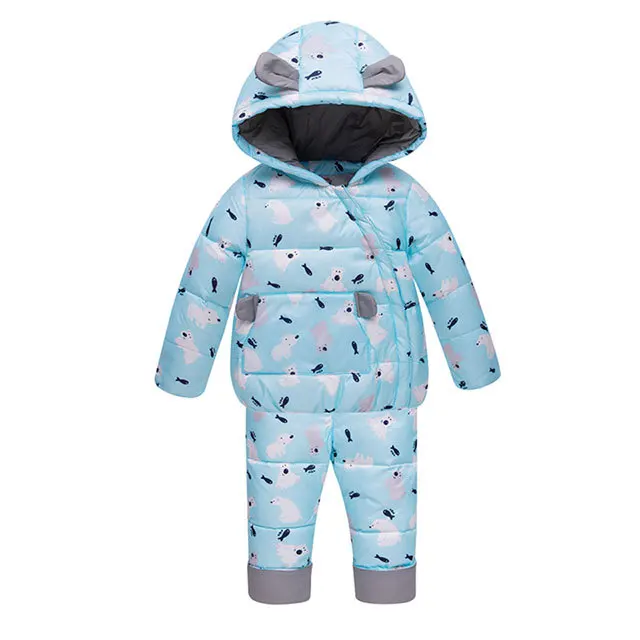 Sky Blue Лыжный костюм для русской зимы Детский сноуборд, куртки, пальто+ комбинезон, зимний комбинезон для маленьких мальчиков и девочек, парка детская куртка с гусиным пером - Цвет: Sky Blue