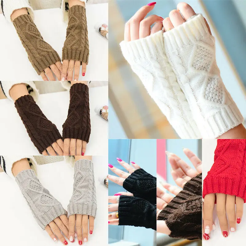 

2019 Newest Fashion Ladies Solid Fingerless Knit Mitten Women Short Gloves Winter Arm Warmer SHIP US