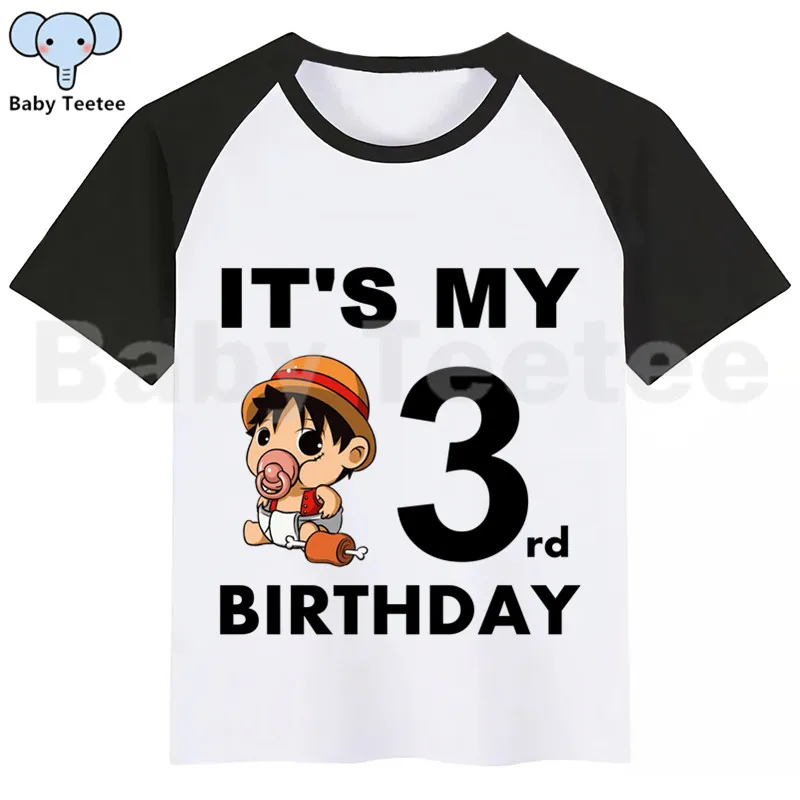 BlackC Цельнокроеная LUFFY детская футболка для дня рождения, Короткие футболки для девочек с забавным принтом Одежда для девочек вечерние футболки - Цвет: BlackC
