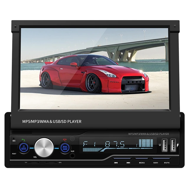 Ecran HD auto rétractable de 7 pouces lecteur de voiture Bluetooth