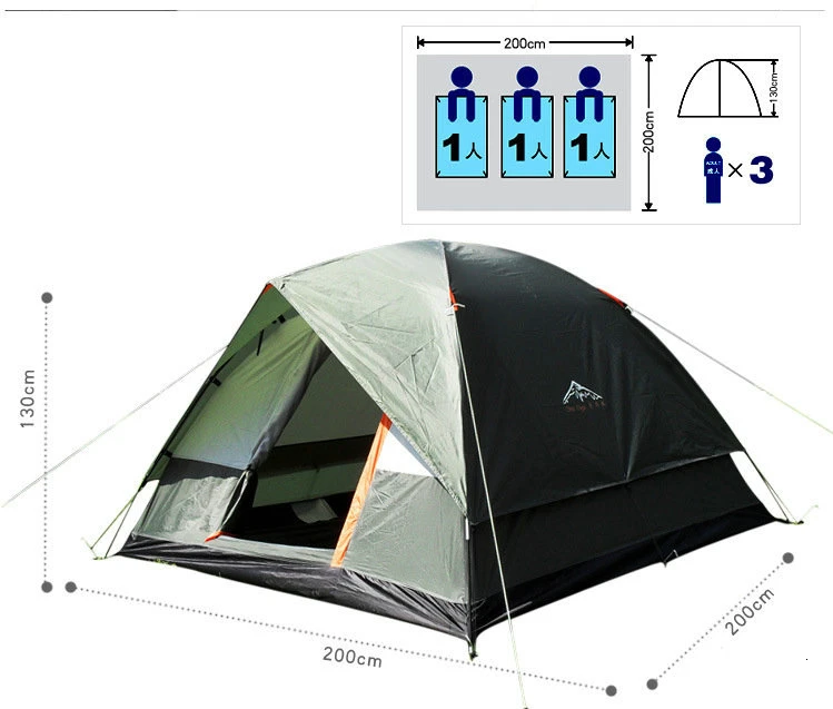 3-4 человек, ветрозащитная палатка для кемпинга, двухслойная, водонепроницаемая, анти-УФ, туристические палатки, портативная, для рыбалки, походная палатка, 200x200x130 см