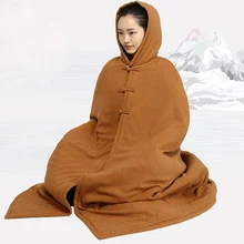 Унисекс Лен зима теплый буддизм шаолин монах накидка дзен лежали плащ для медитации Будды молитва пальто кунг-фу костюмы халат