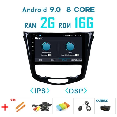 1280P Android 9,0 4G 64G Carplay радио для Nissan X-Trail T32 Qashqai J11 T31 J10- gps навигационный экран без DVD плеера - Цвет: 9.0 2G 16G DSP-A