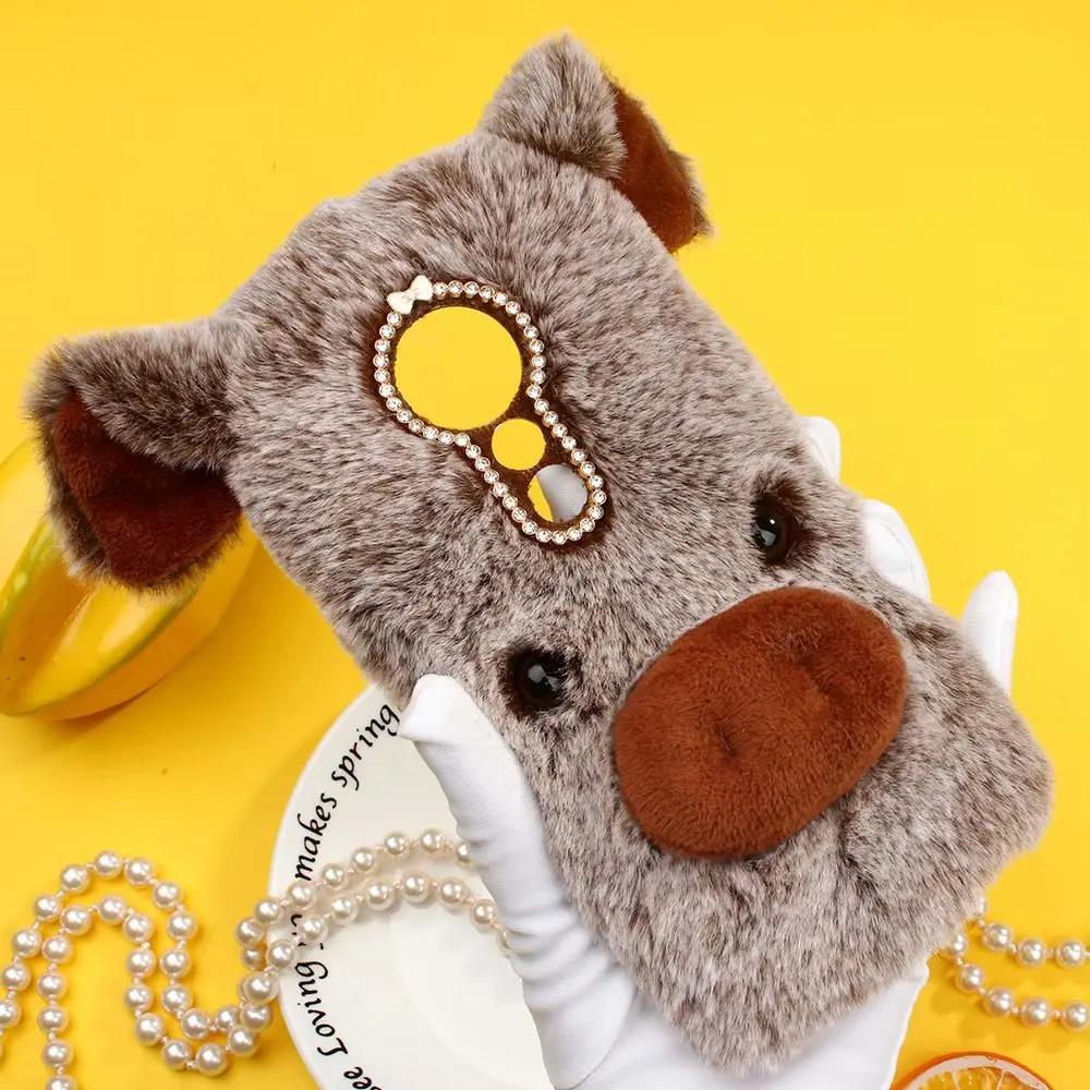 

Meitu T9 Pig Case For Meitu T9 Fur Case For Meitu T9 Cute 3D Piggy Ears Fluffy Plush Bling Diamond Phone Case Cover