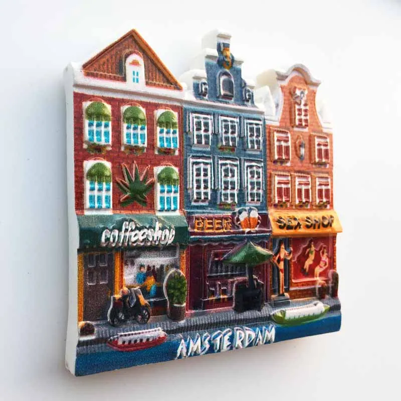 Amsterdam, the Netherlands, street view, tourist souvenirs, magnetic refrigerator stickers