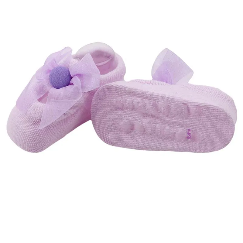 3 пар/компл. хлопок Детские носки для девочек Bebe Малыш новорожденный младенец Нескользящие кружевные галстук-бабочка с цветком носки-тапочки для вечеринки, дня рождения носки