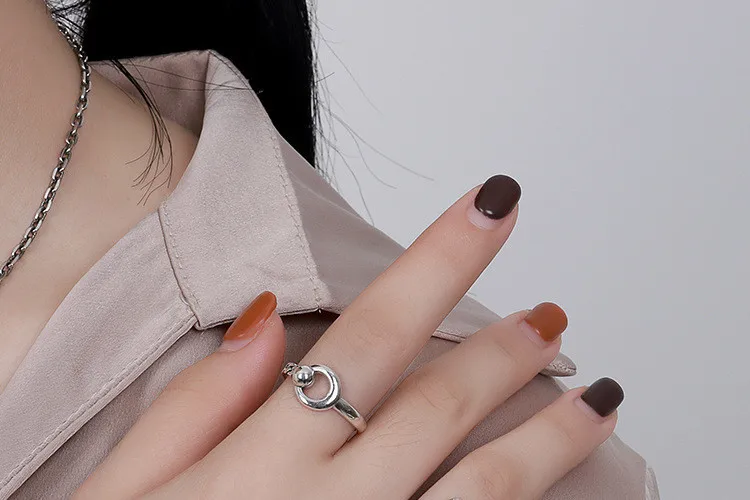 

925 Sterling Silver Ring Minimalist Geometric Moon Opening Adjustable Ring For Women Girls Party Trendy Fine Jewelry Gift