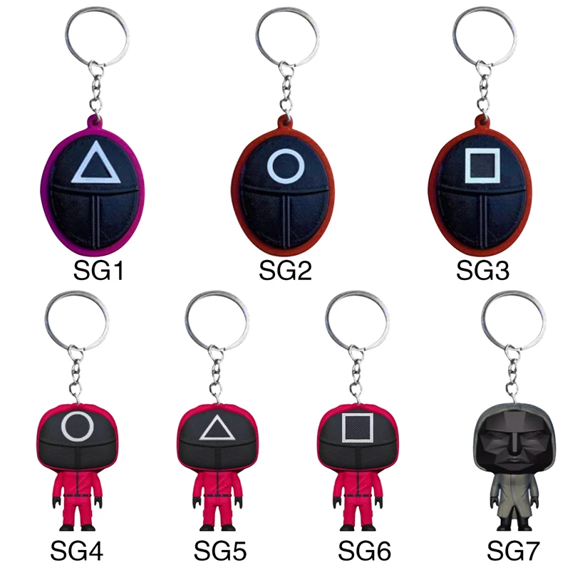 Squid Game Keychain  Creative  Soldier Triangle SeriesCharms Mini Doll Figurine Key Ring Car Backpack Pendant Gift Ornament