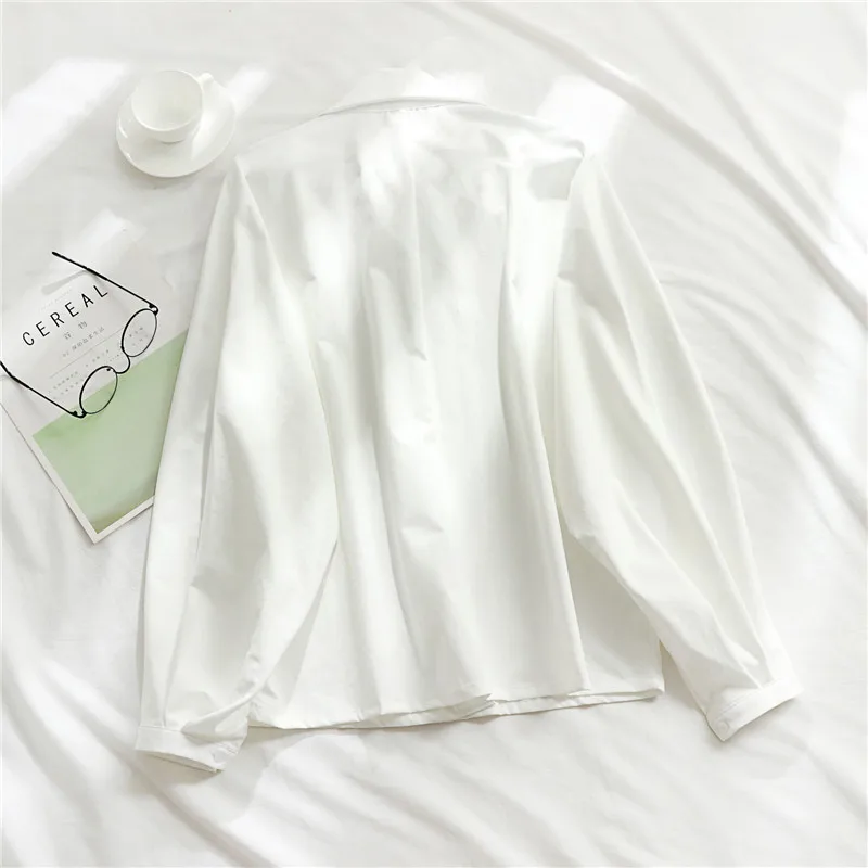Новые осенние хлопковые плотные блузки женские винтажные свободные рубашки с рукавом летучая мышь офисные женские рубашки больших размеров белые топы