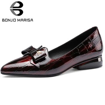 

BONJOMARISA New Fashion Retro mixed-color Pumps Office Cool Low Heels Pumps Women 2020 Pointed Toe butterfly-knot Shoes Woman