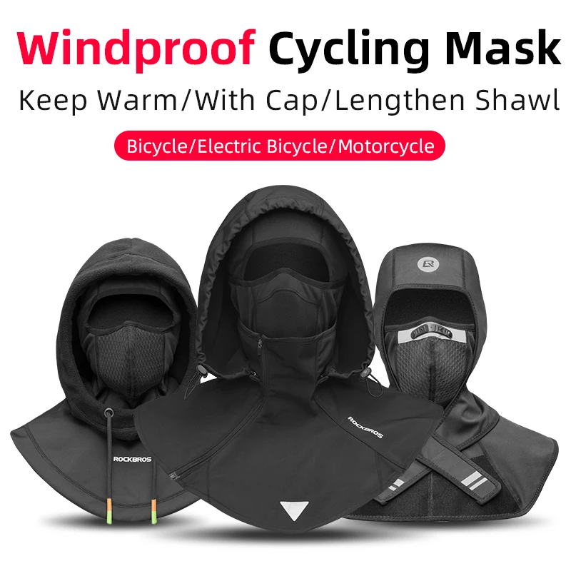 

ROCKBROS Winter Cycling Face Mask Women Men Hood Balaclava Warm Windproof Ski Mask Fleece Double Layer Motorcycle Scooter Mask