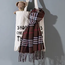 Осенне-зимний детский шарф в полоску, клетчатый теплый мягкий шарф из искусственного кашемира, модный шарф для мальчиков и девочек