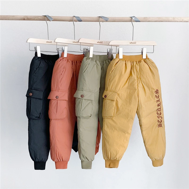 Winter Warm Down Pants For Boy& Girls Toddler Kids Letter Waterproof Ski Snow Cargo Trousers Girls Legging Sport Pants