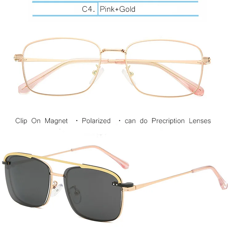 IVSTA очки на застежке, мужские солнцезащитные очки на застежке, женские магнитные солнцезащитные очки, близорукость, круглые металлические оптические очки, оправа по рецепту - Цвет линз: P-2063-4-Pink Gold