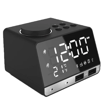 

AMS-Digital Bluetooth Speaker Alarm Clock Radio Temperature 2 USB Ports LED Display Home Decoration Table Dual Alarm Clock-US Pl