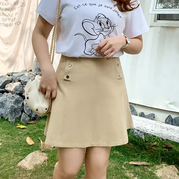 

Denim Skirts Women High Waist A-line Rivet Cotton Plus Size Lotus Leaf Black Khaki Skirt Midi Skirt 4xl