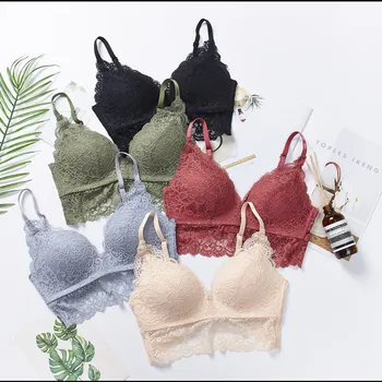 

Summer bra set lace thin sexy adjustable gather no steel ring French back tube top super comfortable